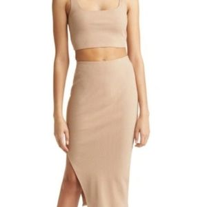 💣Set For Life Tan Ribbed Bodycon Two-Piece Dress